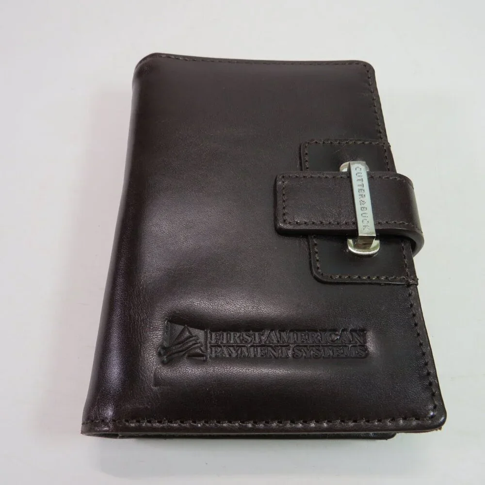 Vtg Cutter and Buck Genuine Leather Travel Wallet w Large Pocket & Notepad w Box
